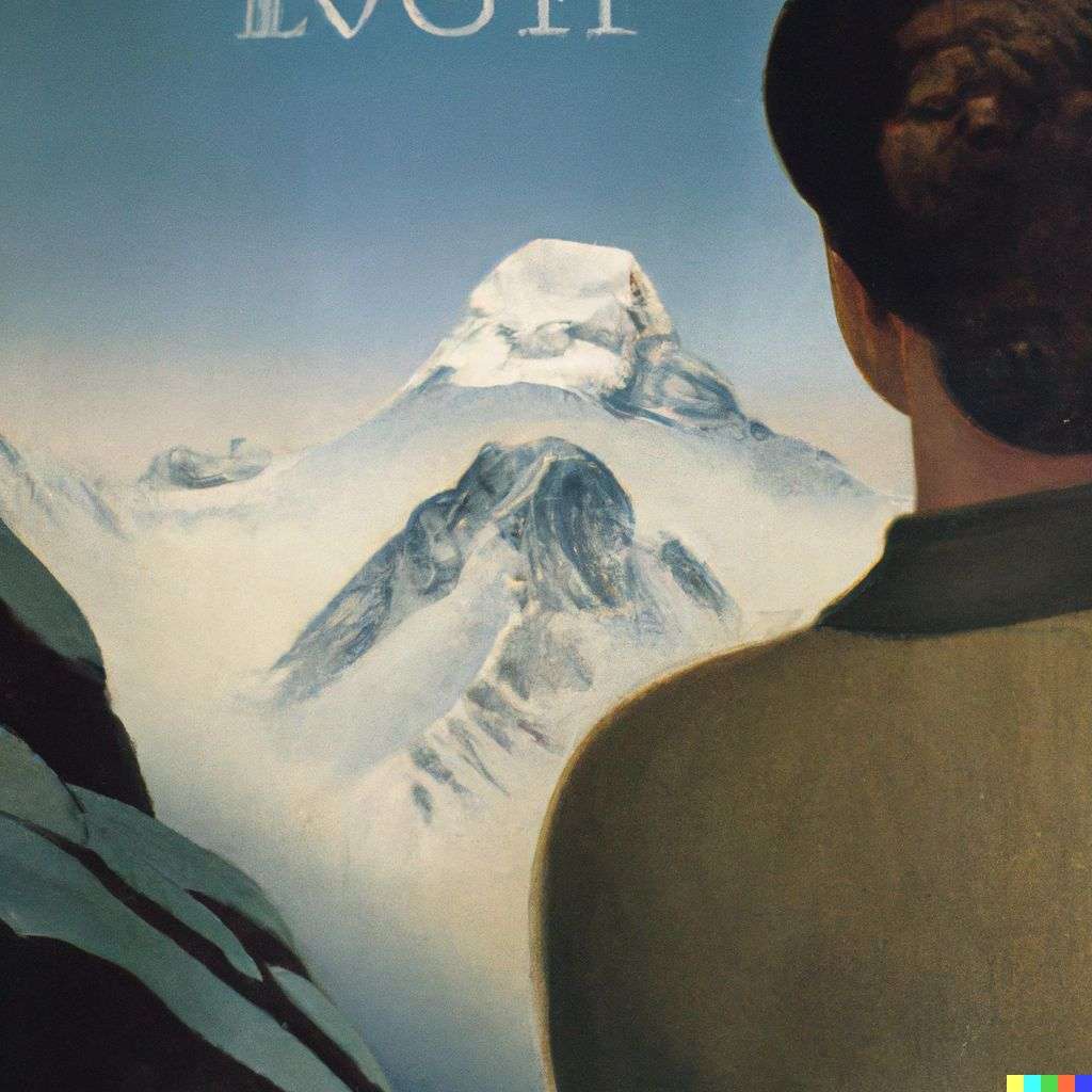 someone gazing at Mount Everest, front cover of Vogue, 1980